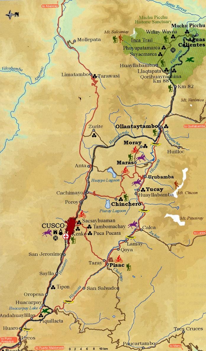 வரைபடம் புனித பள்ளத்தாக்கு cusco பெரு